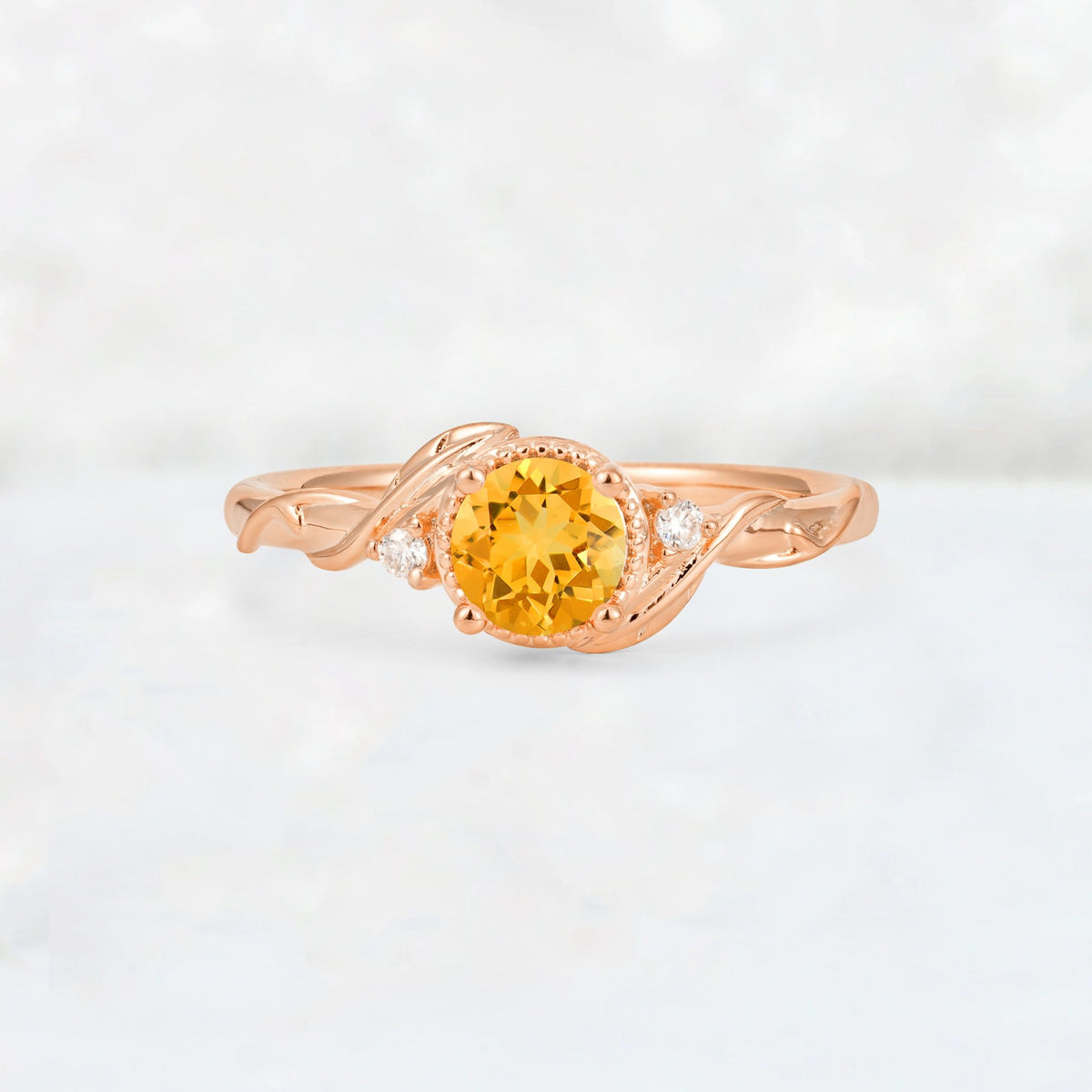 Round Cut Citrine Leaf Vine Nature-Inspired Engagement Ring - Additional view