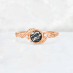 Round Cut Black Rutilated Quartz Leaf Vine Nature-Inspired Engagement Ring - Additional view