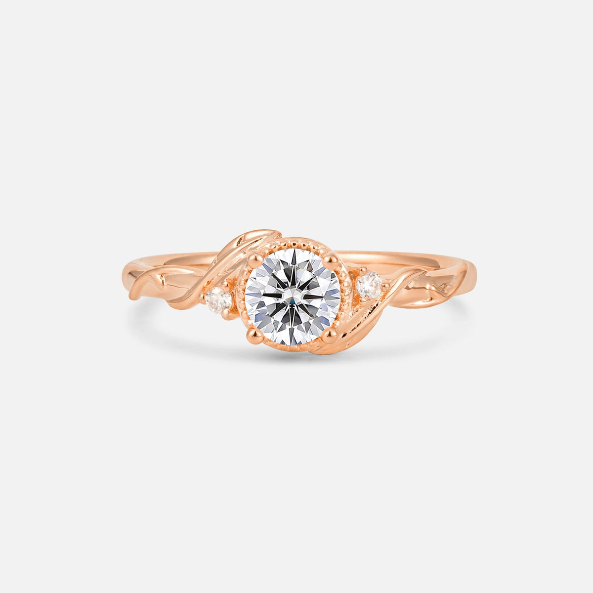 Round Cut Lab Diamond Leaf Vine Nature-Inspired Engagement Ring - Additional view