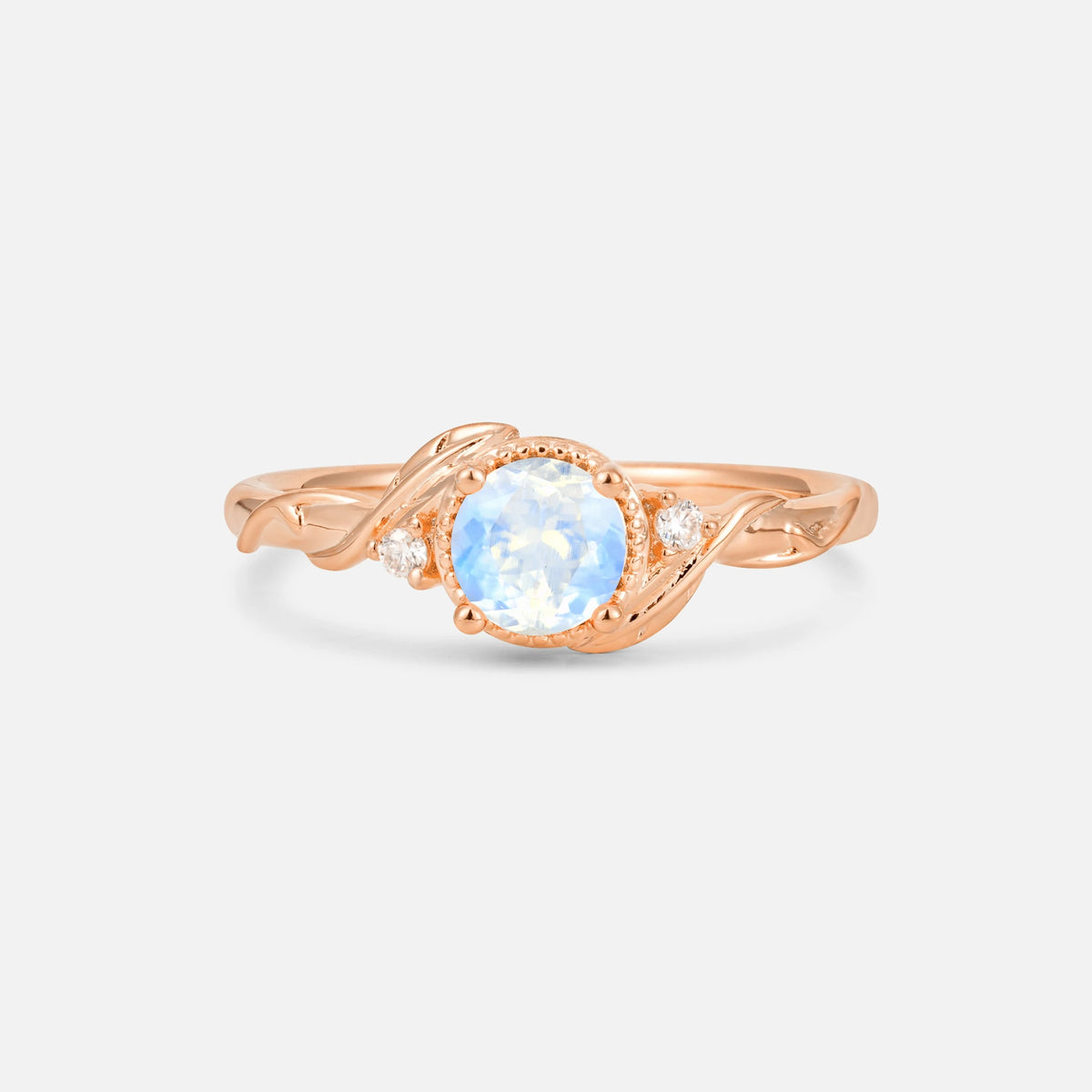 Round Cut Moonstone Leaf Vine Nature-Inspired Engagement Ring - Additional view
