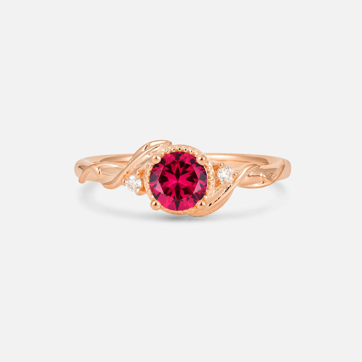 Round Cut Ruby Leaf Vine Nature-Inspired Engagement Ring - Additional view
