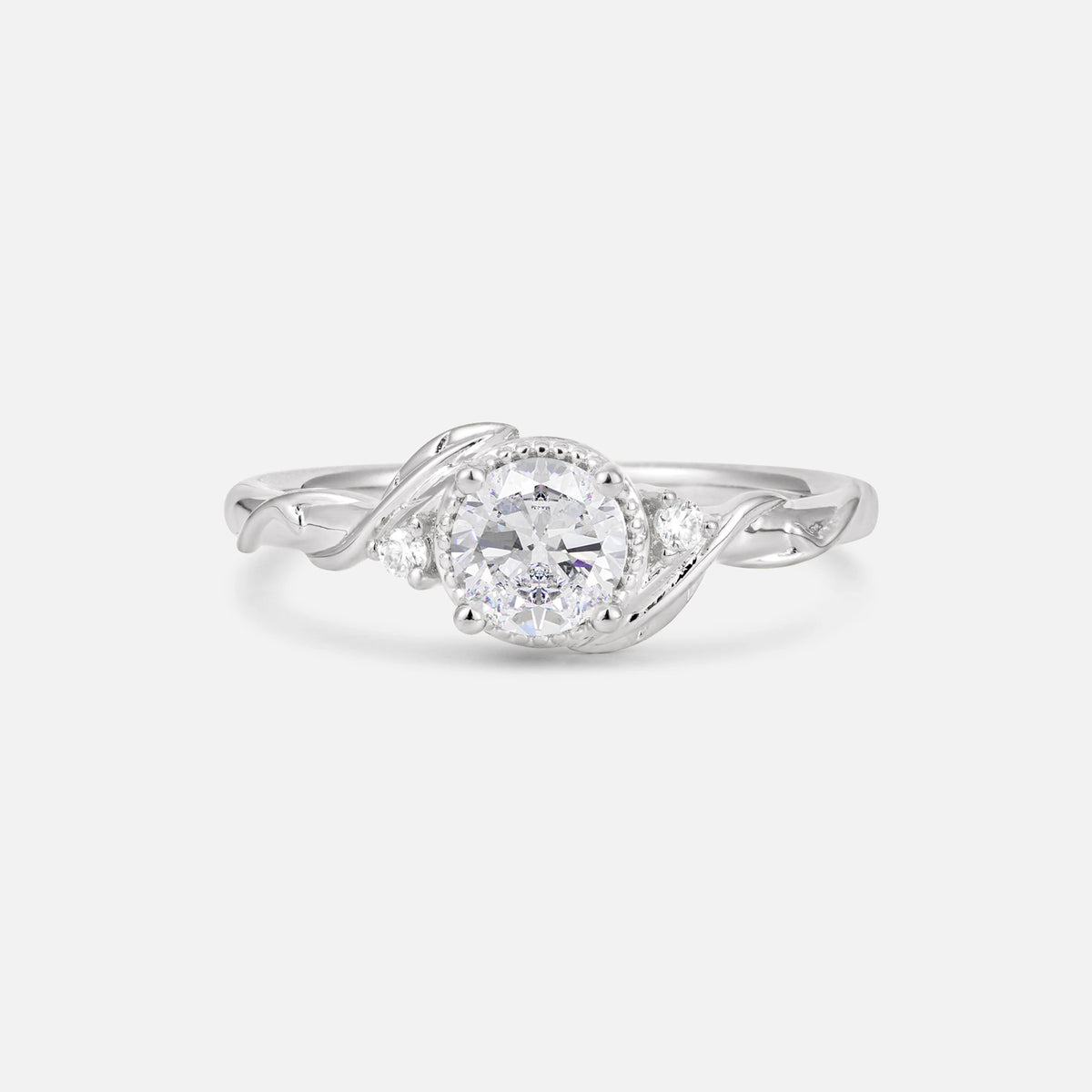 Round Cut Moissanite Leaf Vine Nature-Inspired Engagement Ring - Additional view