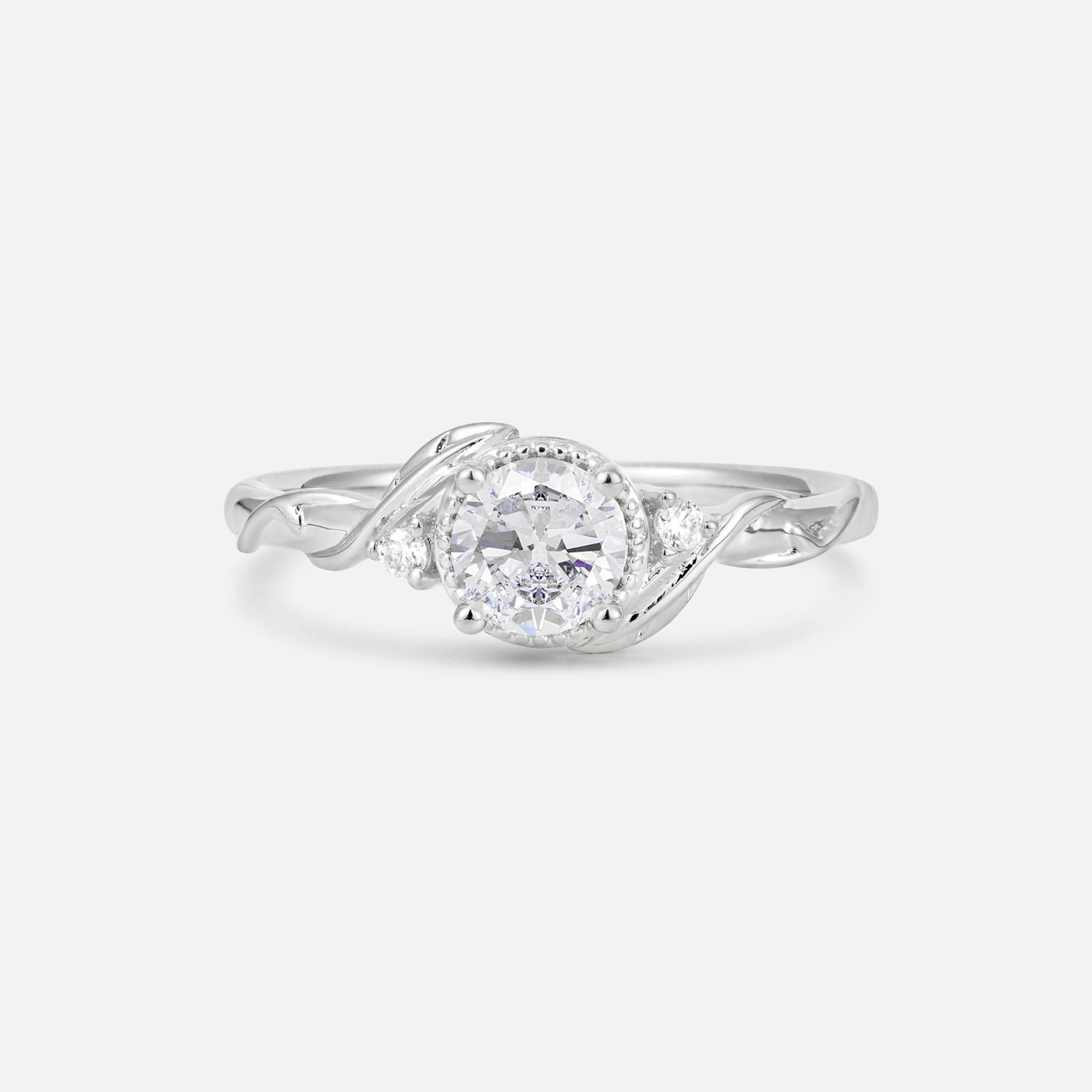 Round Cut Moissanite Leaf Vine Nature-Inspired Engagement Ring - Additional view