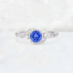 Round Cut Sapphire Leaf Vine Nature-Inspired Engagement Ring - Additional view