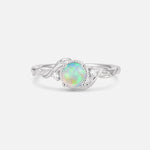 Round Cut Fire Opal Leaf Vine Nature-Inspired Engagement Ring - Additional view