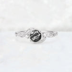 Round Cut Black Rutilated Quartz Leaf Vine Nature-Inspired Engagement Ring - Additional view