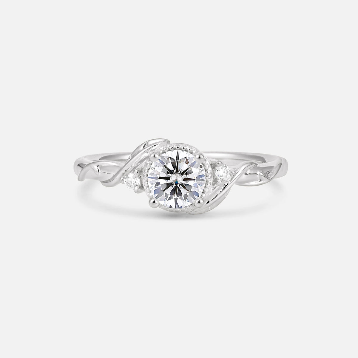 Round Cut Lab Diamond Leaf Vine Nature-Inspired Engagement Ring - Additional view