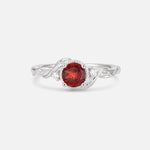 Round Cut Garnet Leaf Vine Nature-Inspired Engagement Ring - Additional view