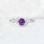 Round Cut Amethyst Leaf Vine Nature-Inspired Engagement Ring - Additional view