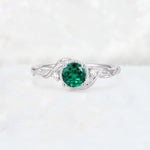 Round Cut Emerald Leaf Vine Nature-Inspired Engagement Ring - Additional view