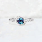 Round Cut Alexandrite Leaf Vine Nature-Inspired Engagement Ring - Additional view