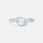 Round Cut Moonstone Leaf Vine Nature-Inspired Engagement Ring - Additional view