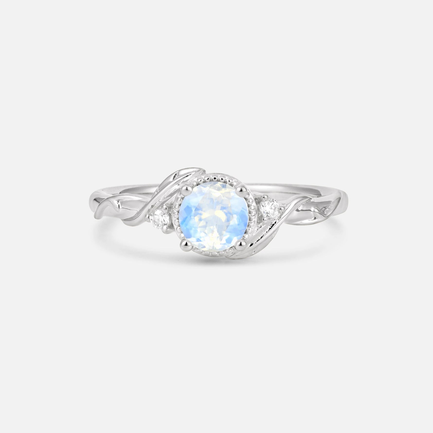 Round Cut Moonstone Leaf Vine Nature-Inspired Engagement Ring - Additional view