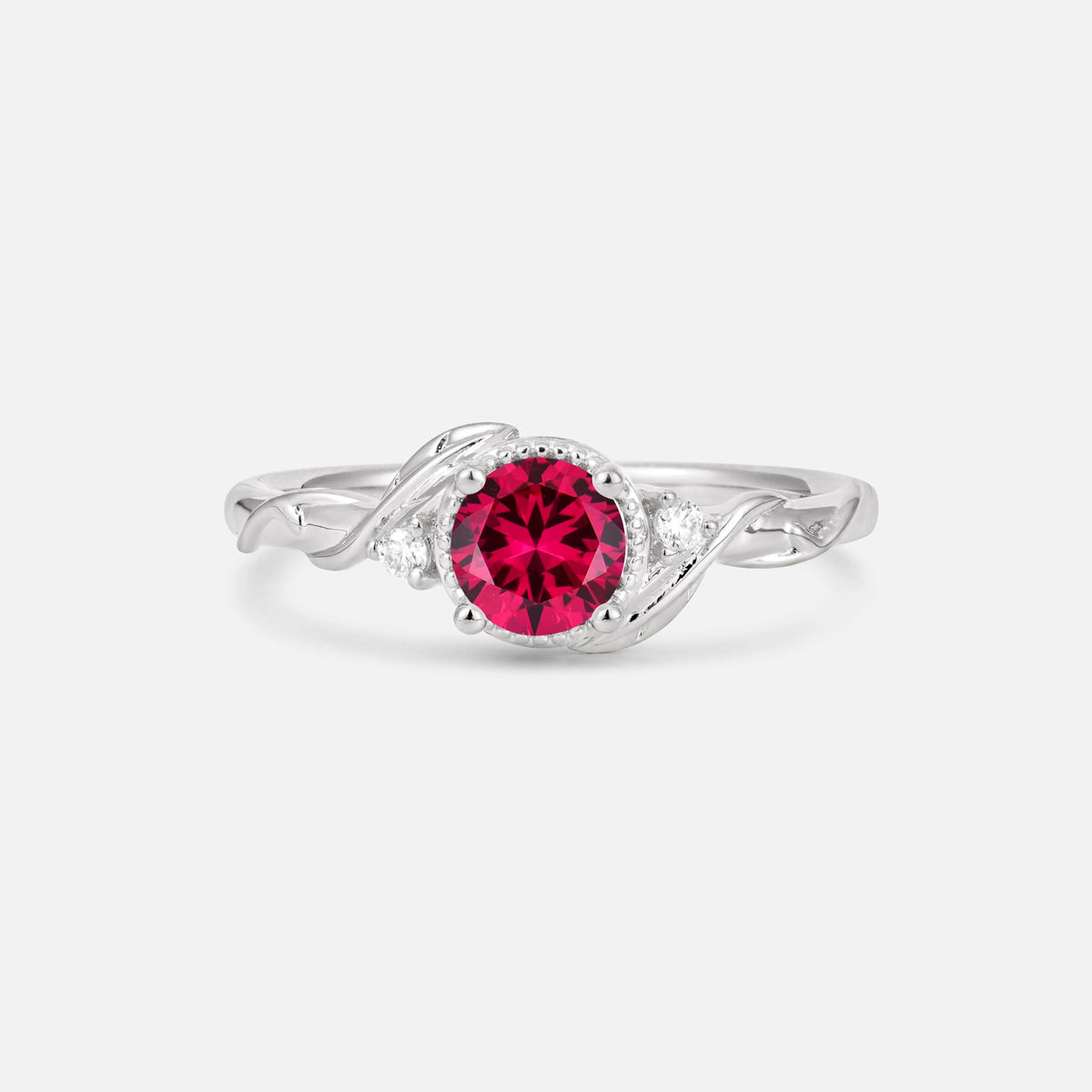 Round Cut Ruby Leaf Vine Nature-Inspired Engagement Ring - Additional view