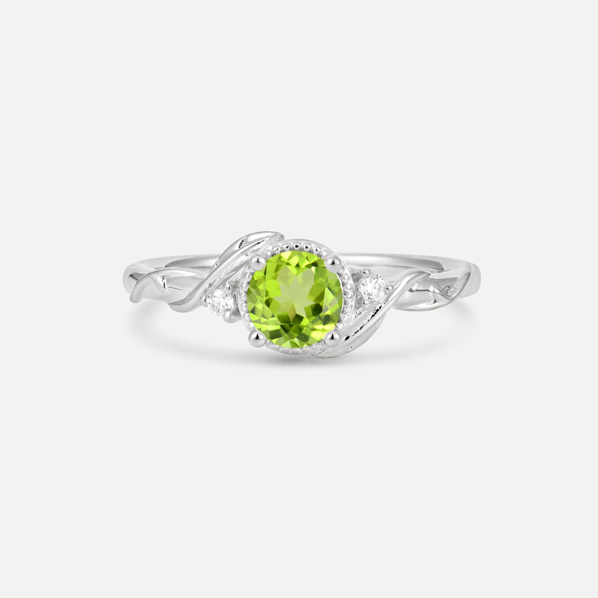 Round Cut Peridot Leaf Vine Nature-Inspired Engagement Ring - Additional view