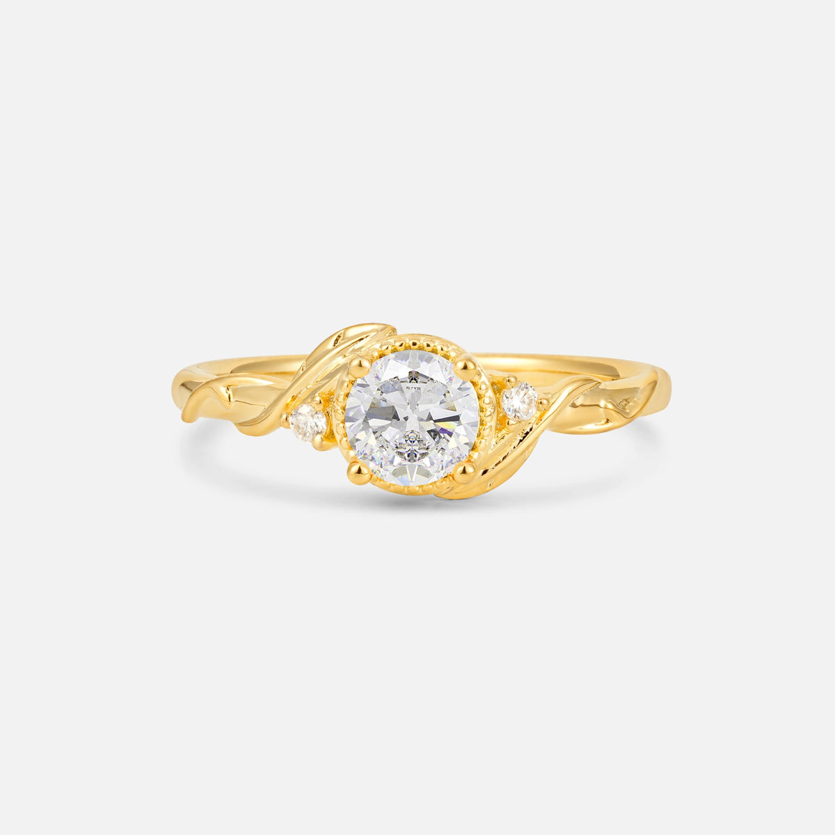 Round Cut Moissanite Leaf Vine Nature-Inspired Engagement Ring - Additional view
