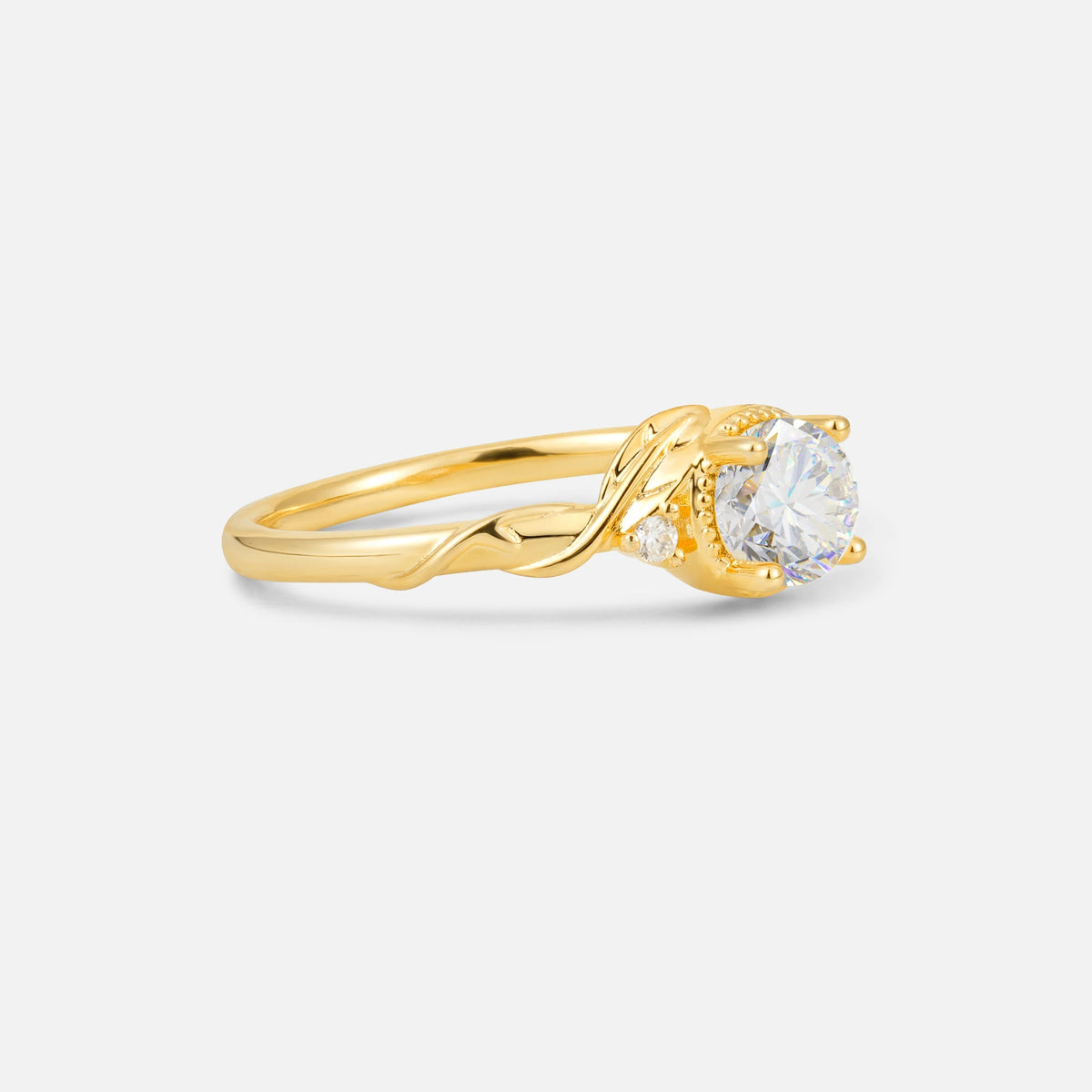 Round Cut Moissanite Leaf Vine Nature-Inspired Engagement Ring - Additional view