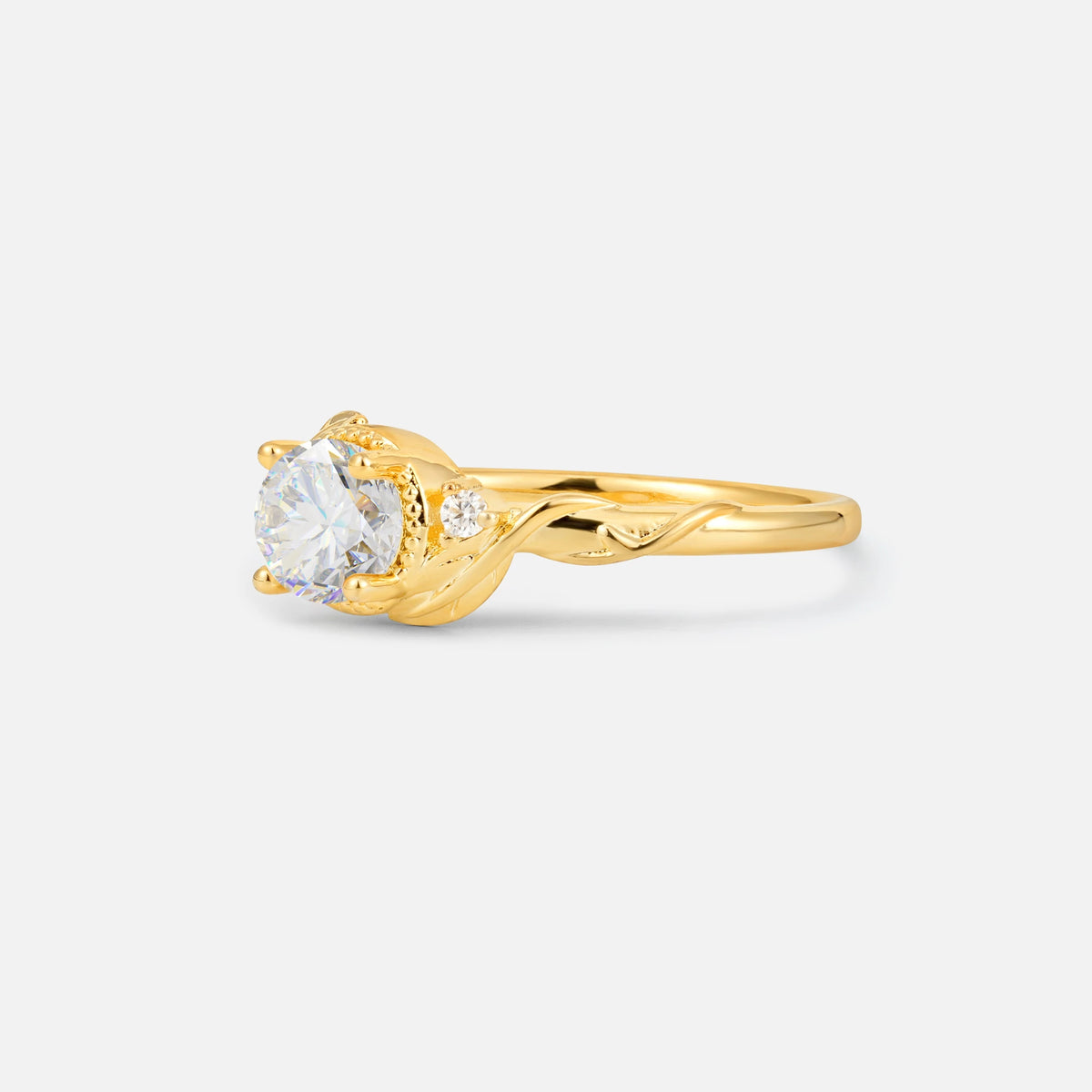 Round Cut Moissanite Leaf Vine Nature-Inspired Engagement Ring - Additional view