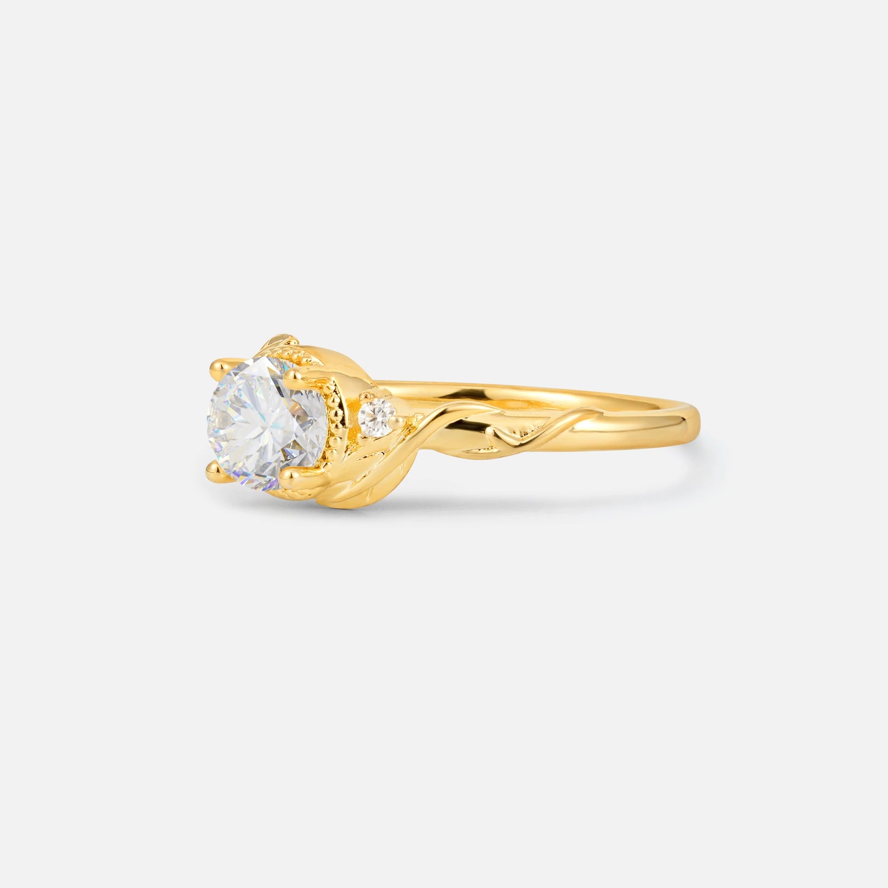 Round Cut Moissanite Leaf Vine Nature-Inspired Engagement Ring - Additional view