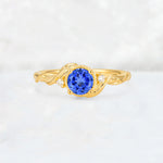 Round Cut Sapphire Leaf Vine Nature-Inspired Engagement Ring - Additional view