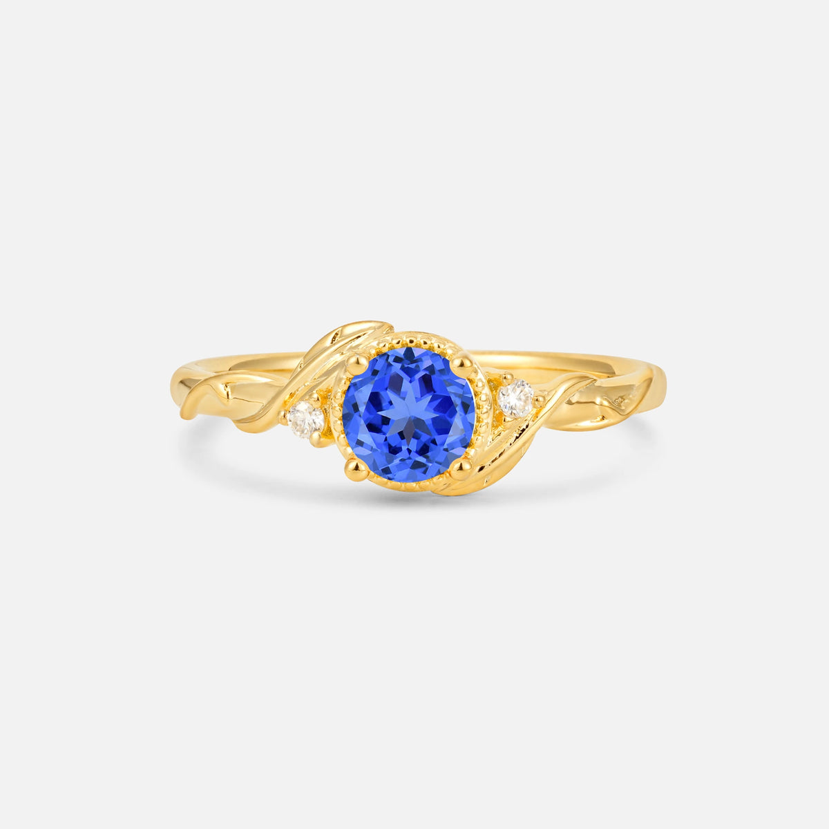 Round Cut Sapphire Leaf Vine Nature-Inspired Engagement Ring - Additional view