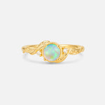 Round Cut Fire Opal Leaf Vine Nature-Inspired Engagement Ring - Additional view