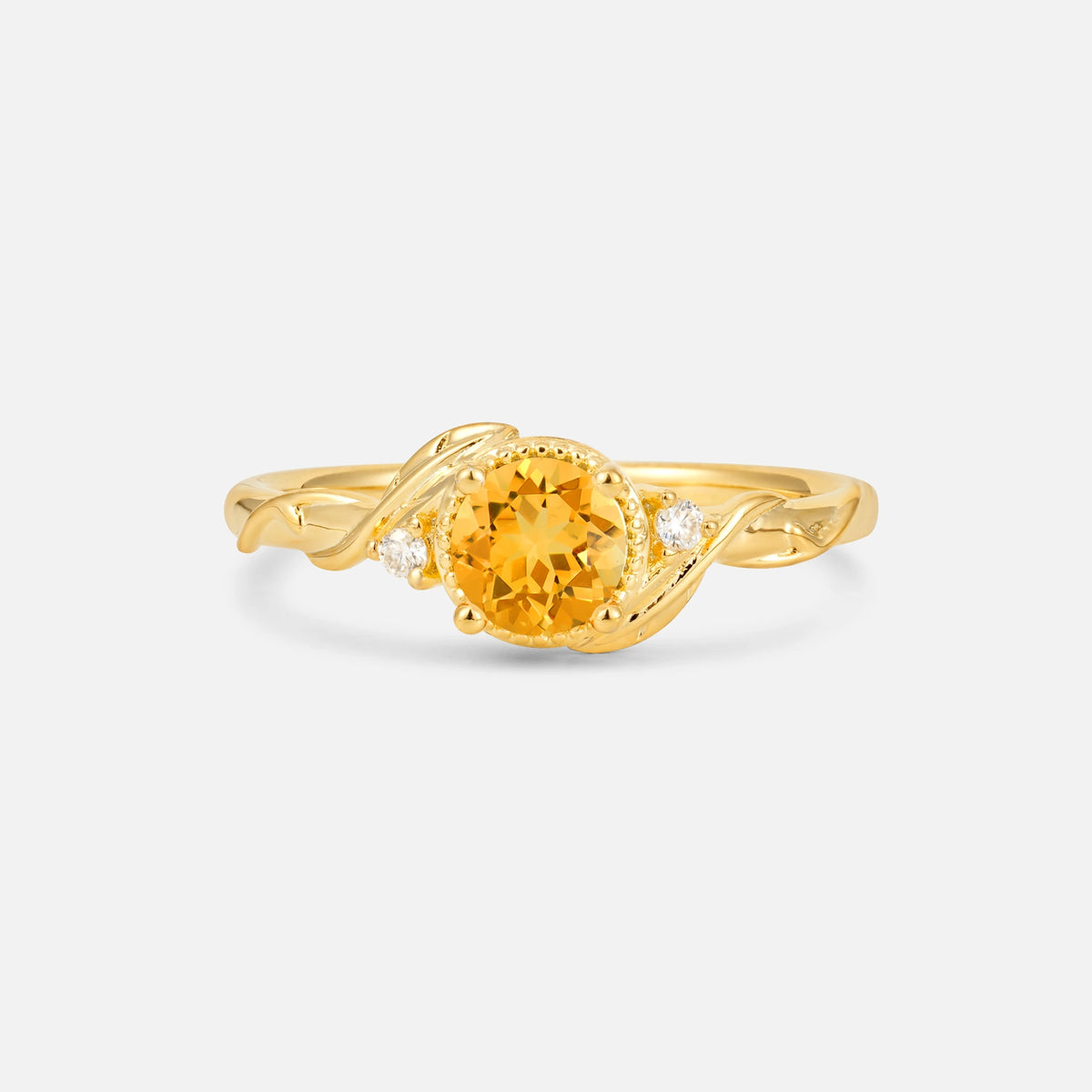 Round Cut Citrine Leaf Vine Nature-Inspired Engagement Ring - Additional view
