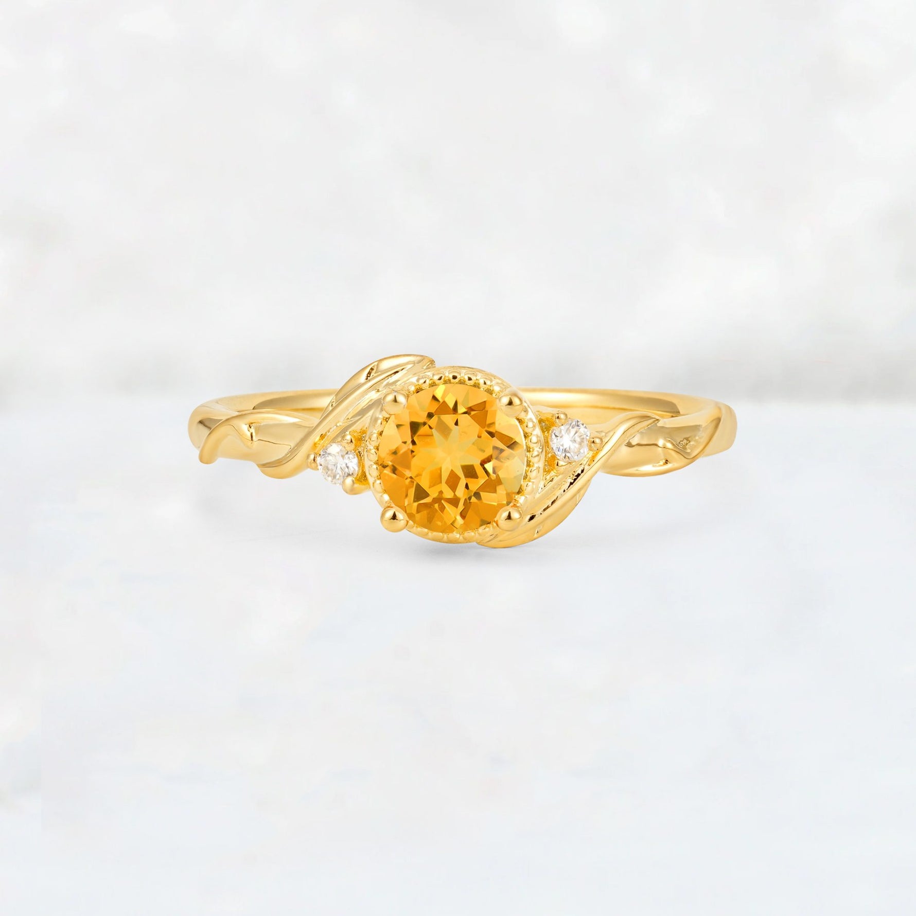 Round Cut Citrine Leaf Vine Nature-Inspired Engagement Ring - Additional view