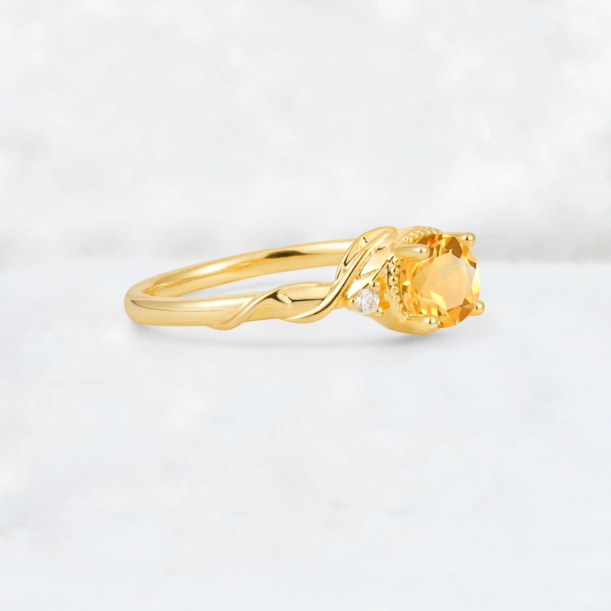Round Cut Citrine Leaf Vine Nature-Inspired Engagement Ring - Additional view