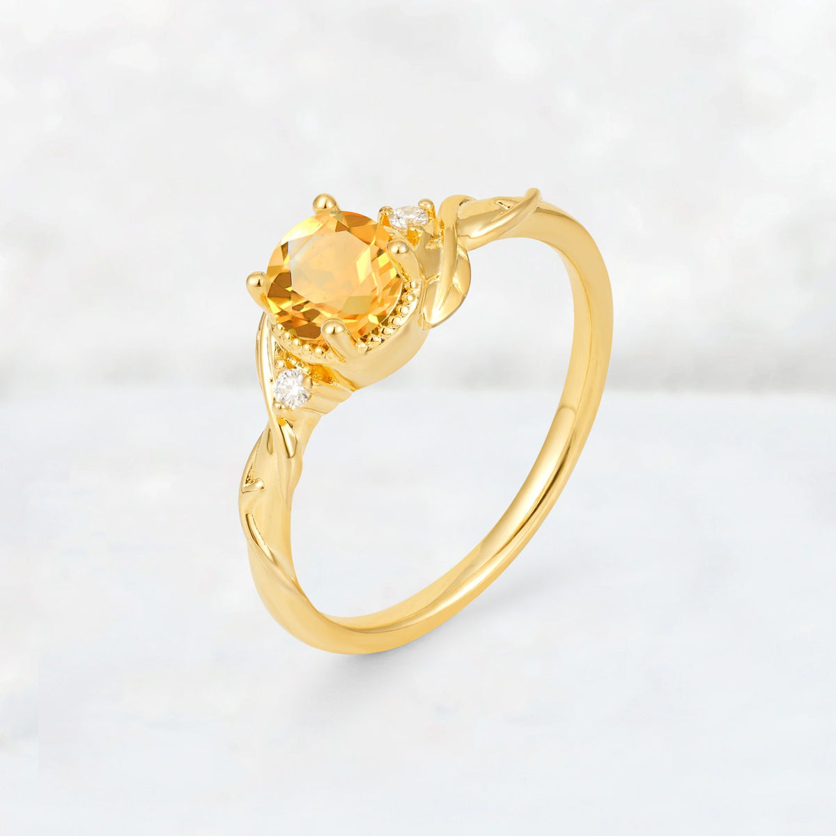 Round Cut Citrine Leaf Vine Nature-Inspired Engagement Ring - Additional view