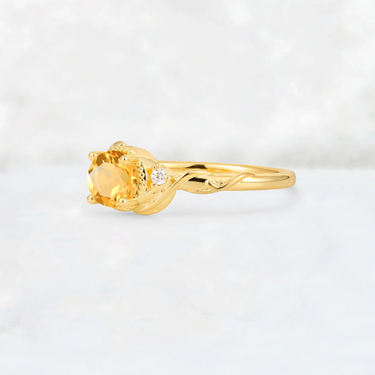Round Cut Citrine Leaf Vine Nature-Inspired Engagement Ring - Additional view