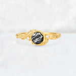 Round Cut Black Rutilated Quartz Leaf Vine Nature-Inspired Engagement Ring - Additional view