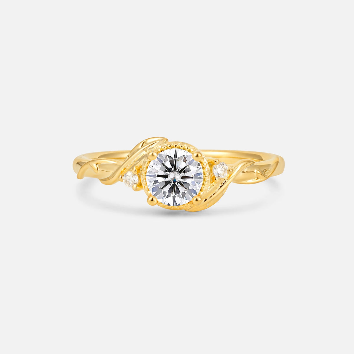 Round Cut Lab Diamond Leaf Vine Nature-Inspired Engagement Ring - Additional view