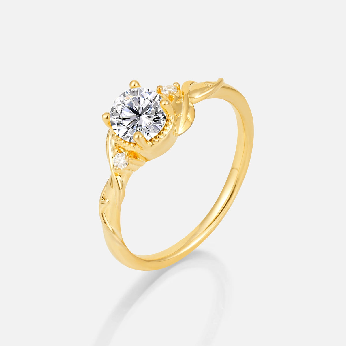 Round Cut Lab Diamond Leaf Vine Nature-Inspired Engagement Ring - Additional view