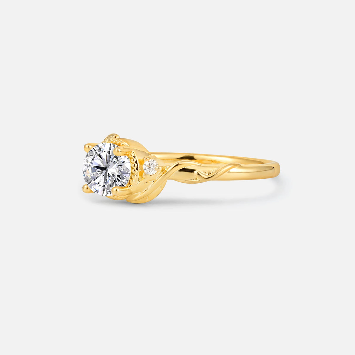Round Cut Lab Diamond Leaf Vine Nature-Inspired Engagement Ring - Additional view