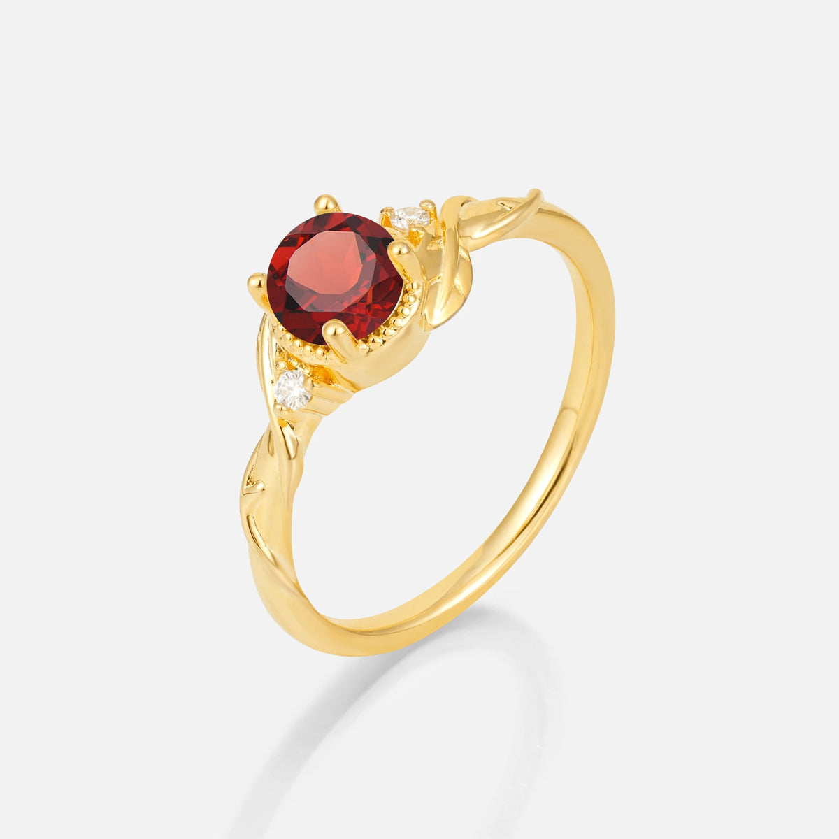 Round Cut Garnet Leaf Vine Nature-Inspired Engagement Ring - Additional view