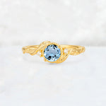 Round Cut Aquamarine Leaf Vine Nature-Inspired Engagement Ring - Additional view