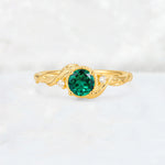 Round Cut Emerald Leaf Vine Nature-Inspired Engagement Ring - Additional view