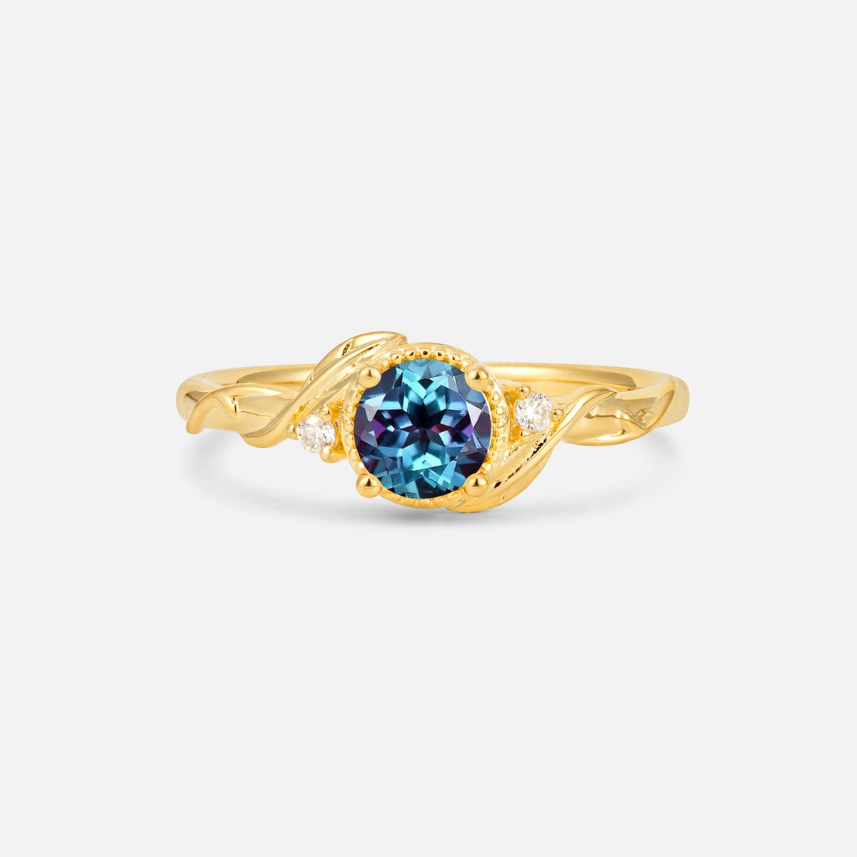 Round Cut Alexandrite Leaf Vine Nature-Inspired Engagement Ring - Additional view