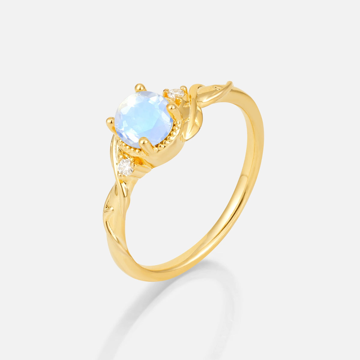 Round Cut Moonstone Leaf Vine Nature-Inspired Engagement Ring - Additional view