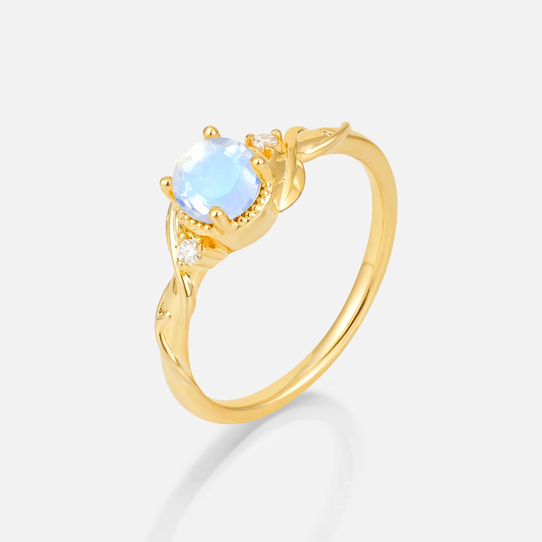 Round Cut Moonstone Leaf Vine Nature-Inspired Engagement Ring - Additional view