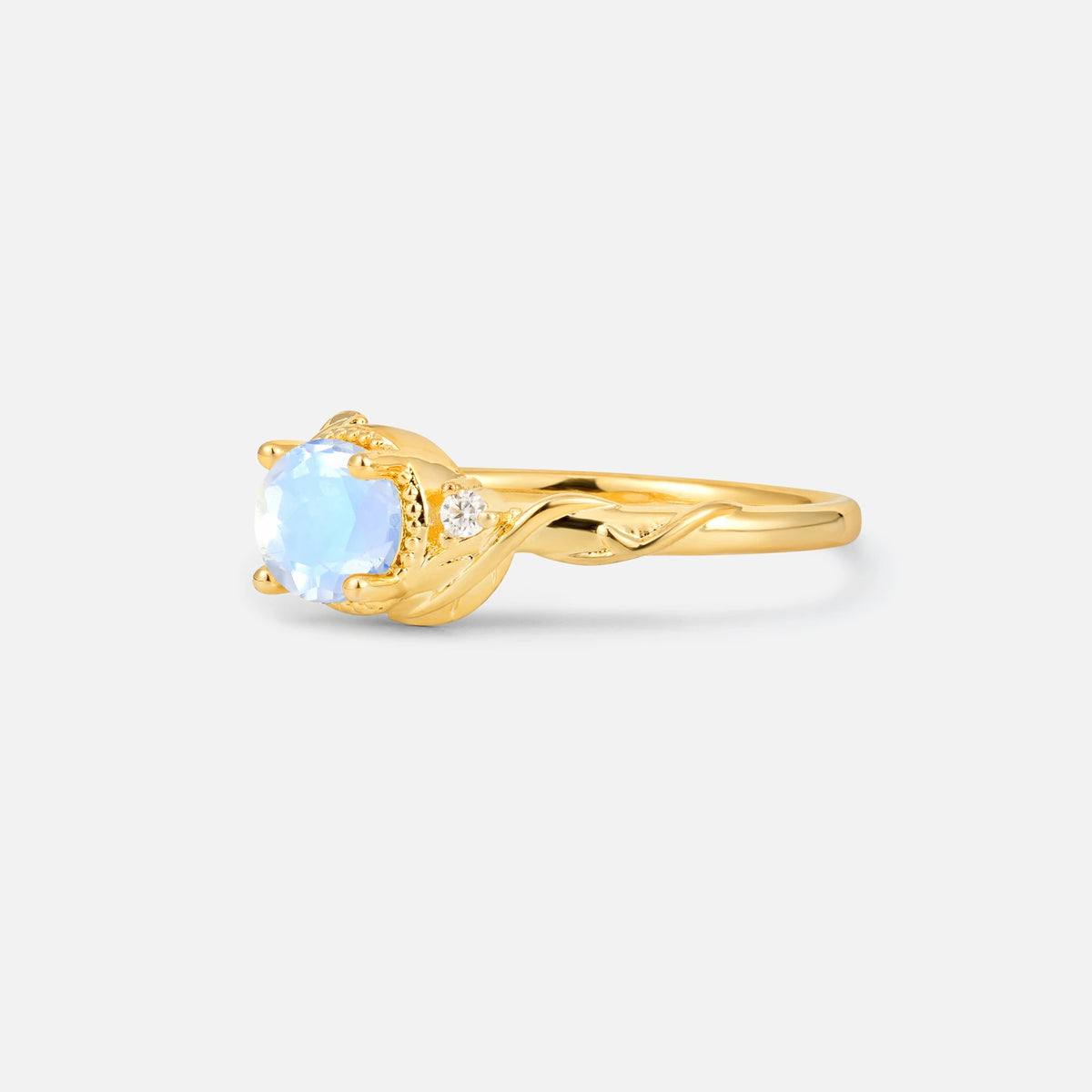 Round Cut Moonstone Leaf Vine Nature-Inspired Engagement Ring - Additional view