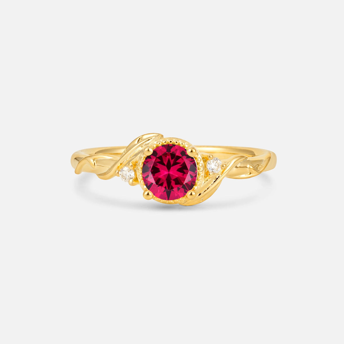 Round Cut Ruby Leaf Vine Nature-Inspired Engagement Ring - Additional view
