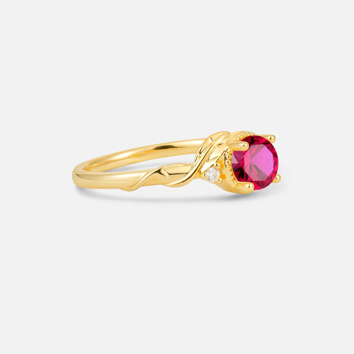 Round Cut Ruby Leaf Vine Nature-Inspired Engagement Ring - Additional view