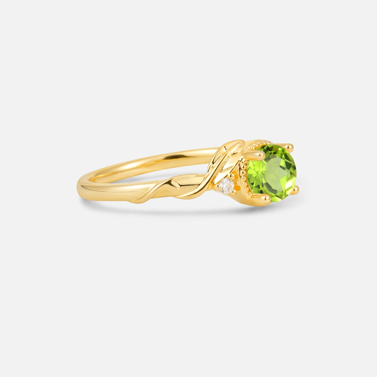 Round Cut Peridot Leaf Vine Nature-Inspired Engagement Ring - Additional view