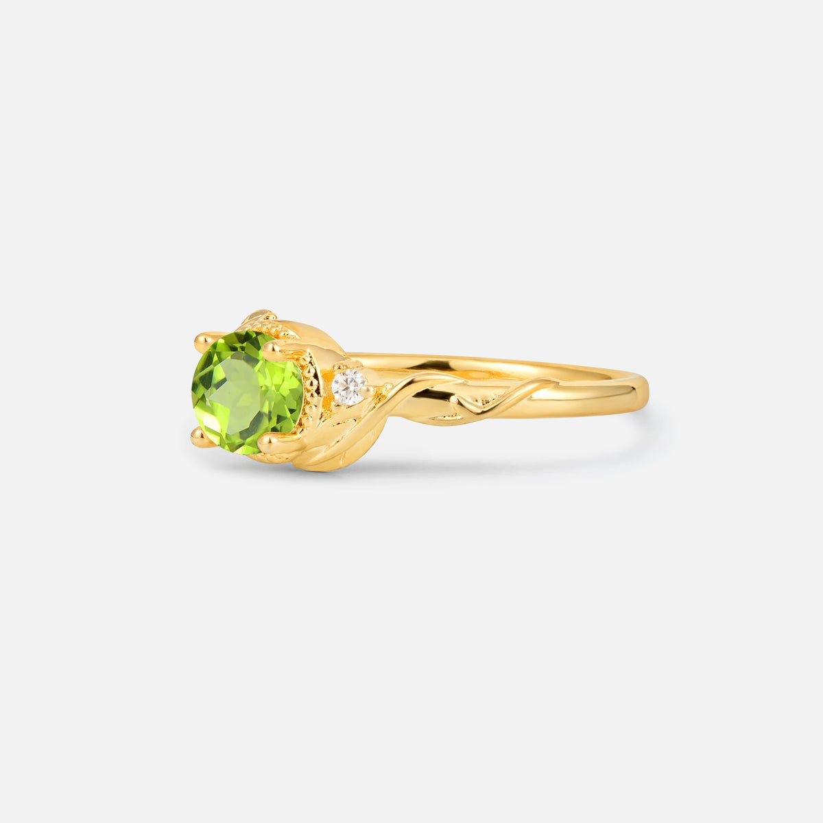 Round Cut Peridot Leaf Vine Nature-Inspired Engagement Ring - Additional view