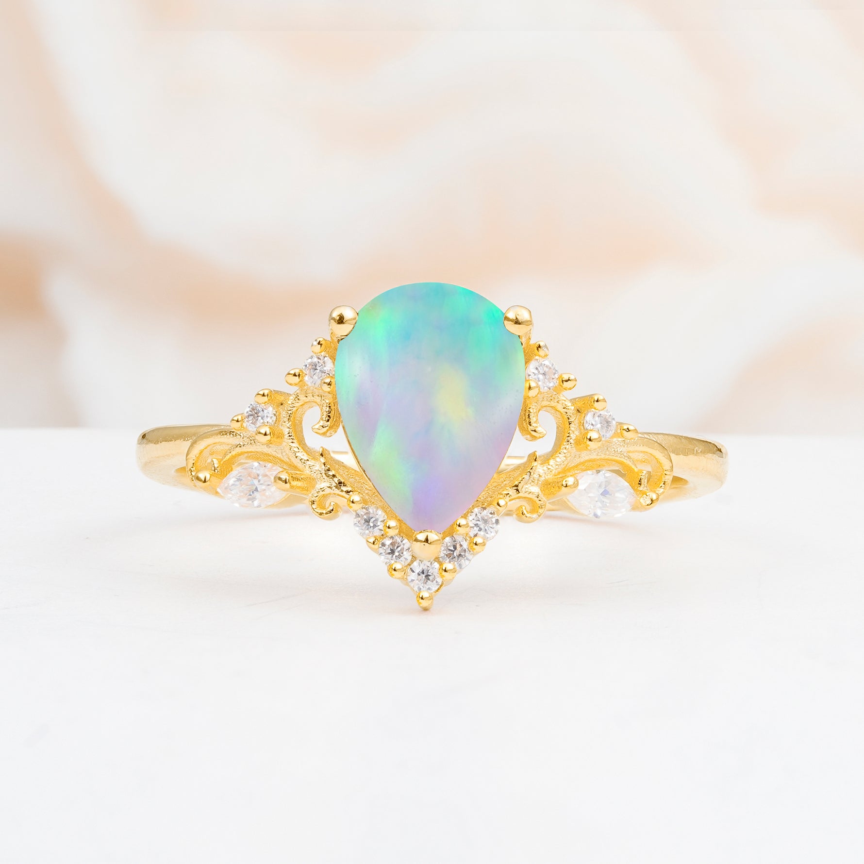 SR17625 Fire Opal Ring - Yellow-Gold