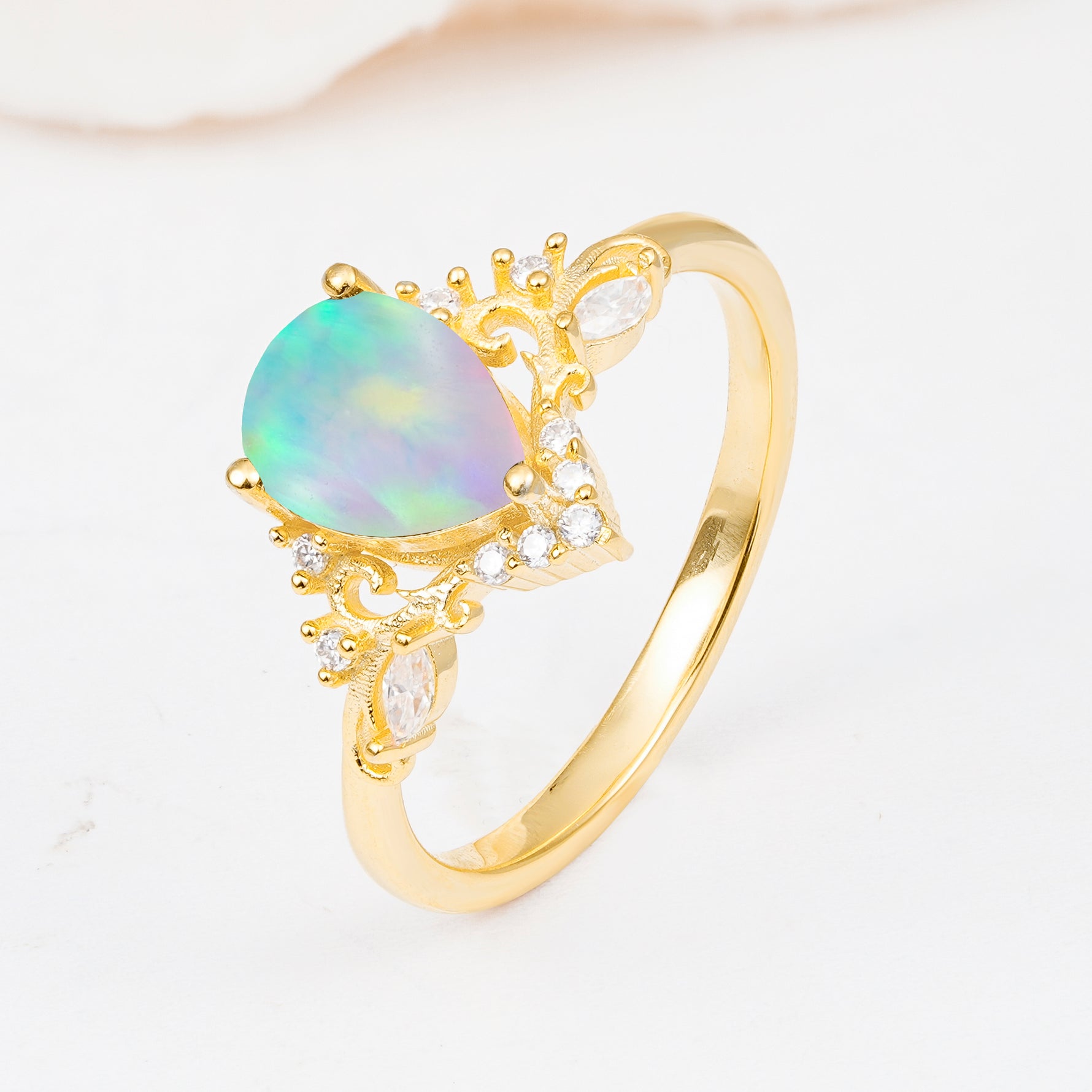 SR17625 Fire Opal Ring - White-Gold