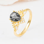 SR17625 Black Rutilated Quartz Ring - White-Gold