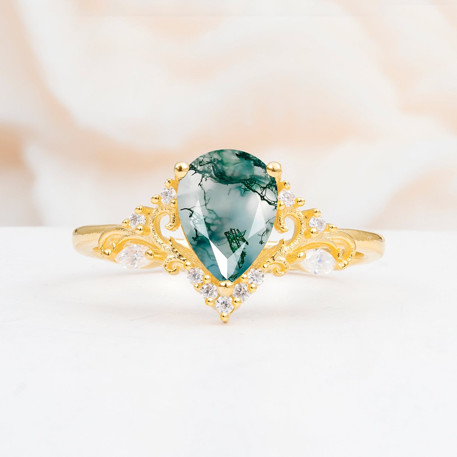 SR17625 Moss Agate Ring - Yellow-Gold